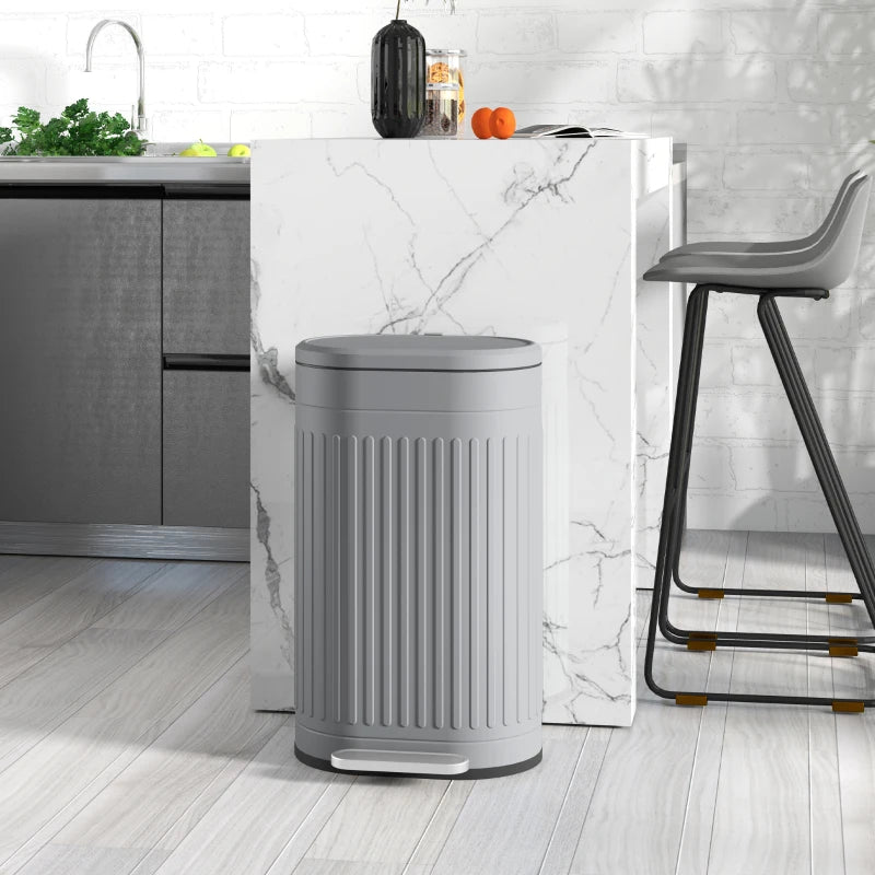 30L Grey Metal Kitchen Bin with Soft-Close Lid - Stylish and Durable Waste Container for Home and Office