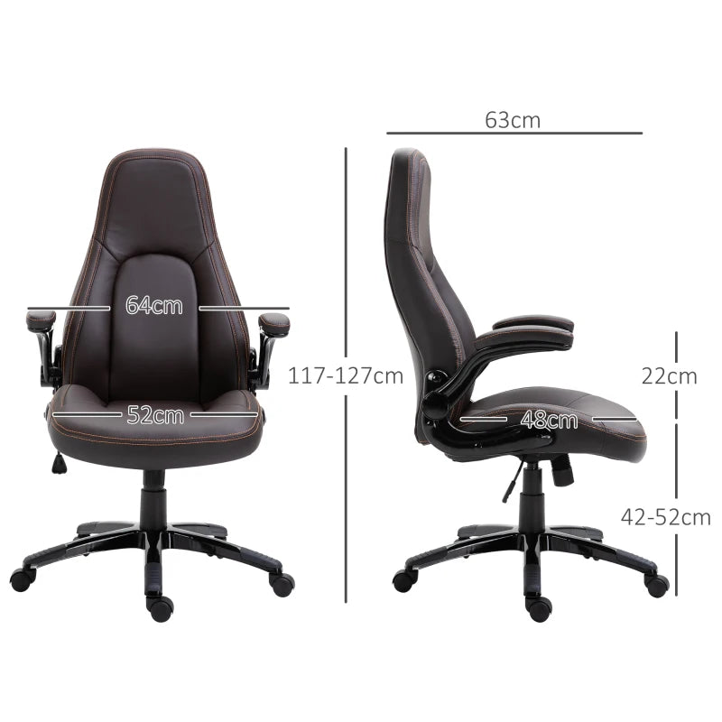 Vinsetto Gaming Chair - PU Leather Office Swivel Desk Chair with Adjustable Arms, Padded Seat & Rolling Wheels - Coffee Color