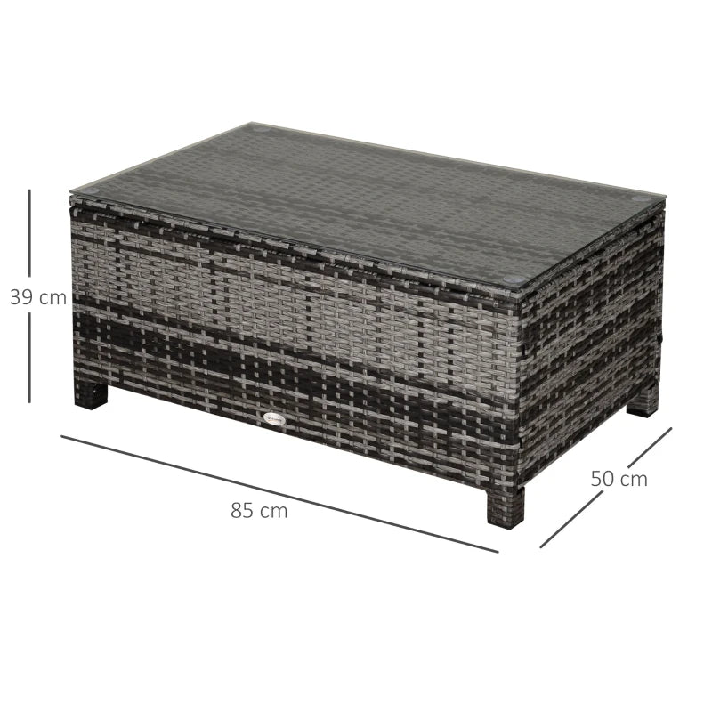 Grey Rattan Garden Coffee Table with Glass Top