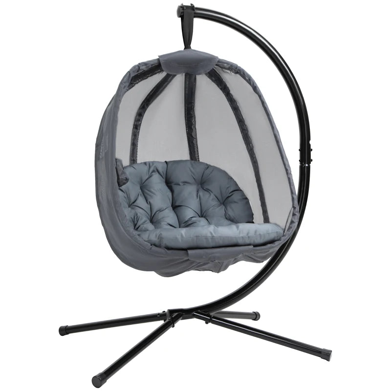 Grey Hanging Egg Chair with Side Pocket and Stand