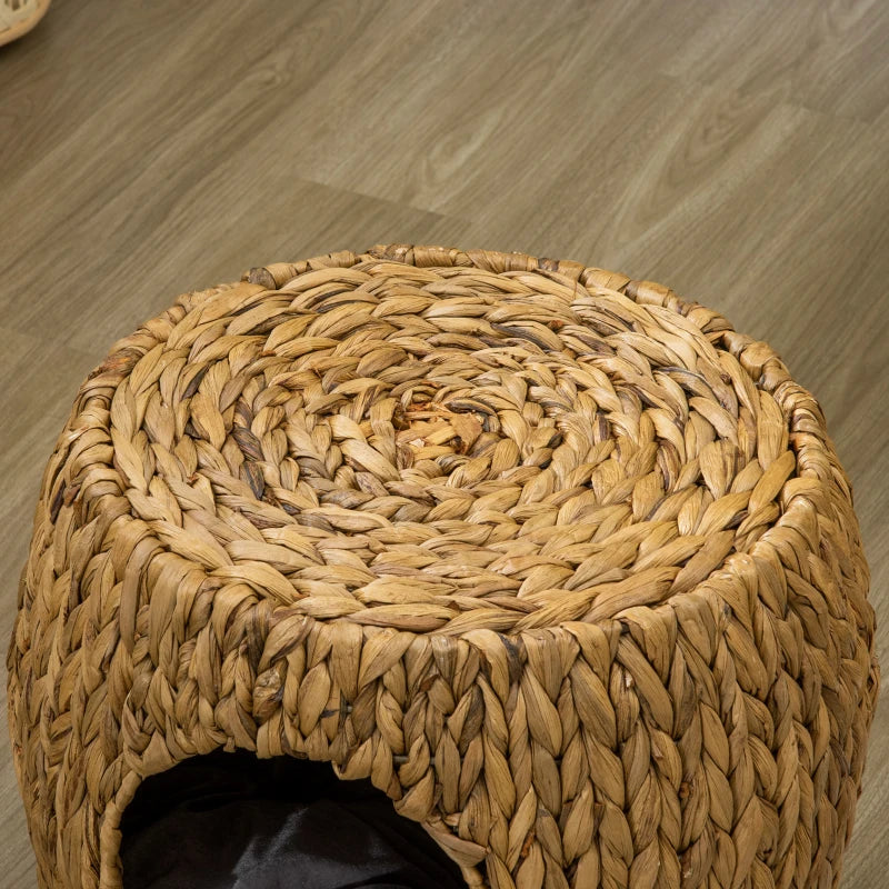 Wicker Cat Bed House Stool with Washable Cushion 44x43x41cm for Stylish Pet Comfort