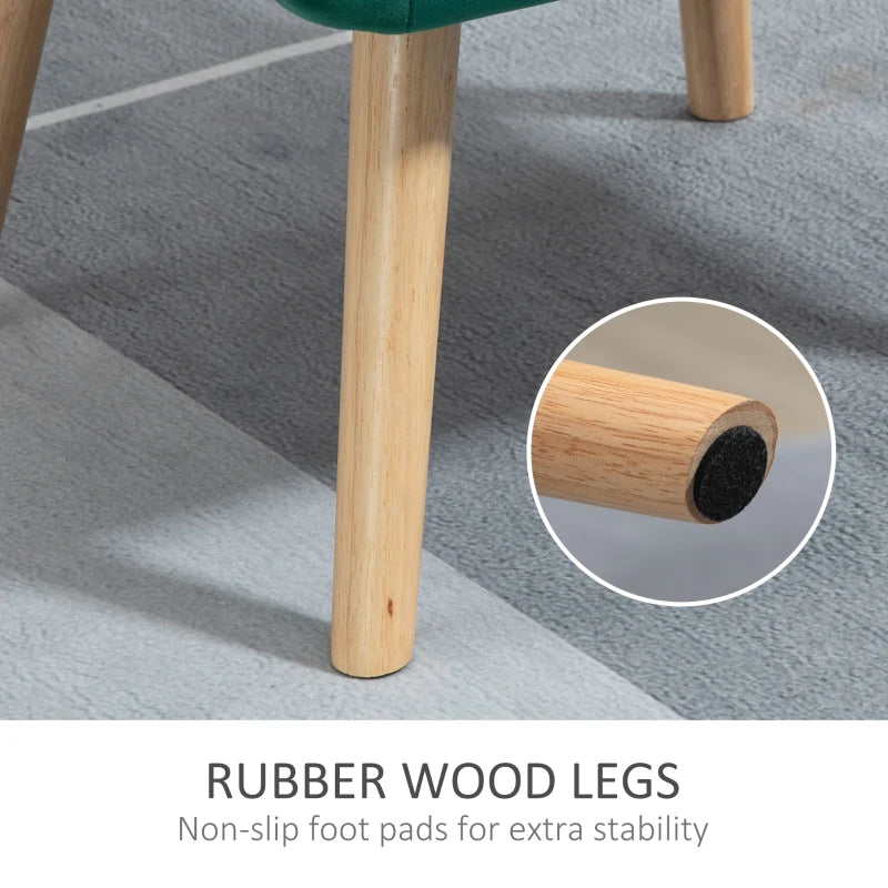 Stylish Green Accent Chair with Wide Arms, Slanted Back, Thick Padding and Rubber Wood Legs for Living Room