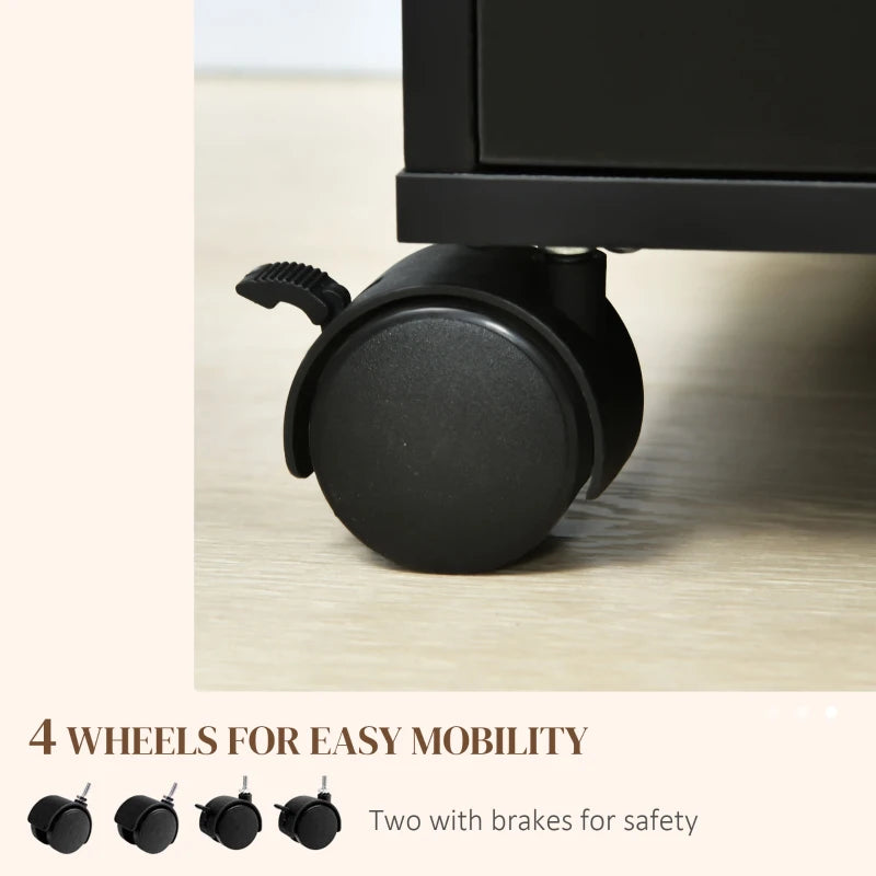 Modern 5 Drawer Mobile Filing Cabinet - Vertical Office Storage Organizer, Rolling Cupboard in Black for Efficient Workspace