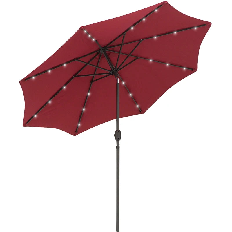 Red 2.7m Patio Garden Umbrella with Tilt Crank and LED Lights