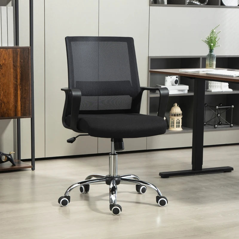 Vinsetto Ergonomic Mesh Back Office Chair with Wheels - Stylish Black Design for Comfort and Support in Home or Office