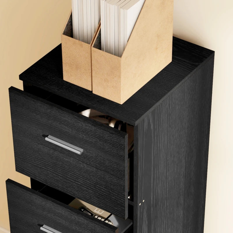 Stylish Black Wood Effect Four-Drawer Lockable Filing Cabinet for Secure Document Storage - Ideal for Home or Office