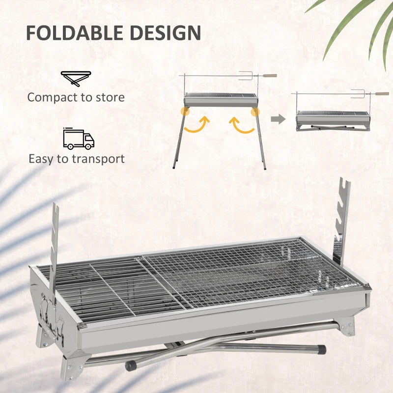 Portable Charcoal BBQ Rotisserie Grill - Foldable Legs, Black