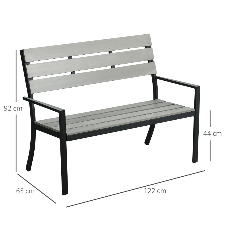 Grey Steel Frame 2 Seater Outdoor Garden Bench