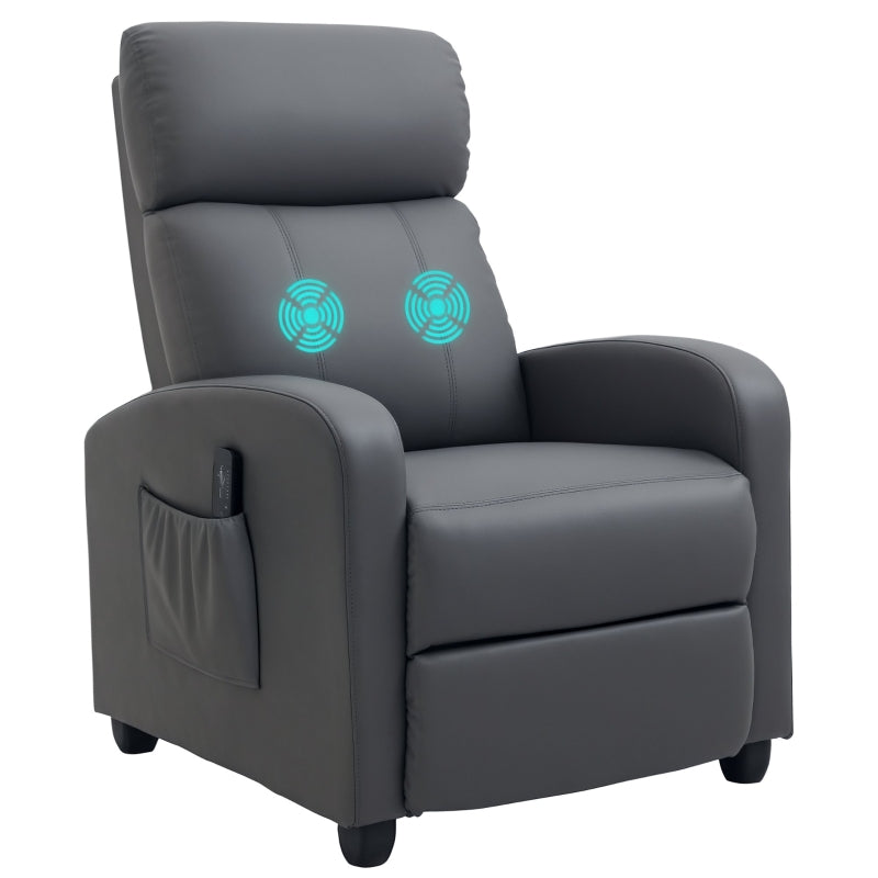 Massage Recliner Armchair in Grey Faux Leather with Adjustable Leg Rest and Side Pocket for Living Room