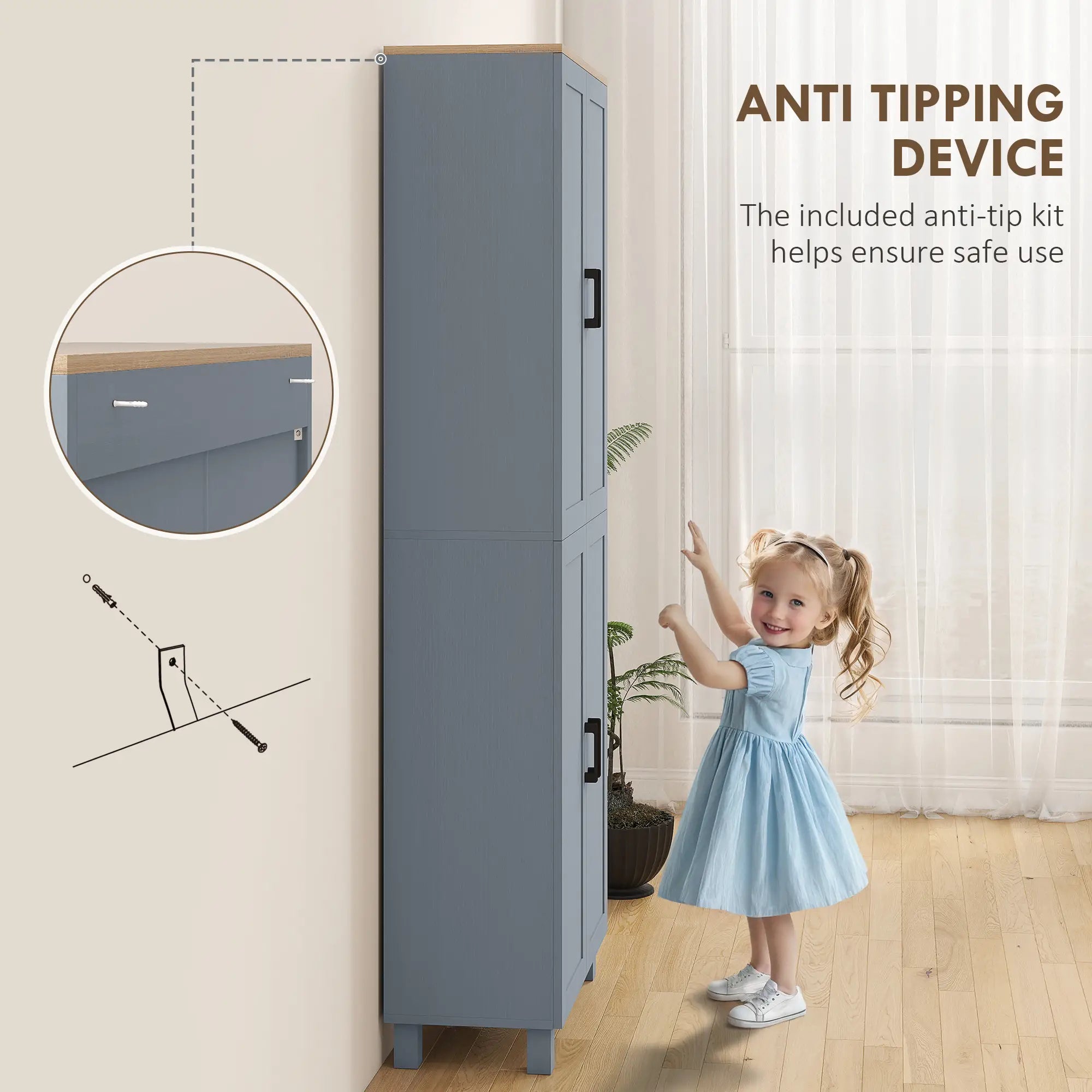 170cm Slim Kitchen Pantry Cupboard – Transform Cluttered Kitchens into Organised, Space-Saving Storage with 6 Adjustable Shelves & 4 Doors