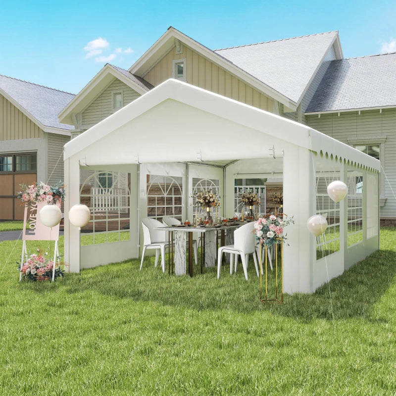 Heavy Duty 6m x 4m Garden Gazebo with Removable Sides and Windows for Parties Weddings and Events White Marquee Tent