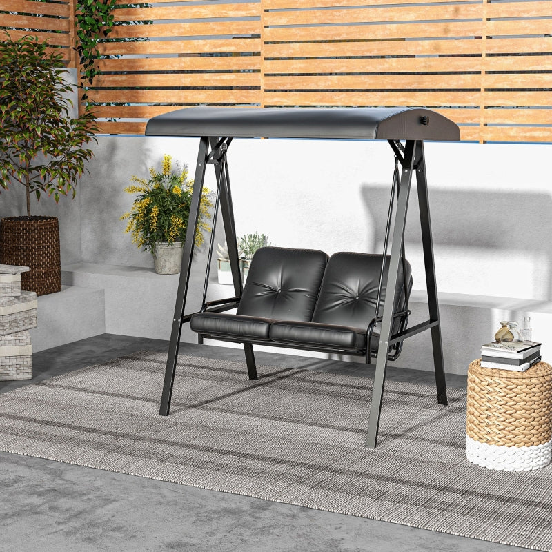 Black 2-Seater Garden Swing Bench with Adjustable Canopy