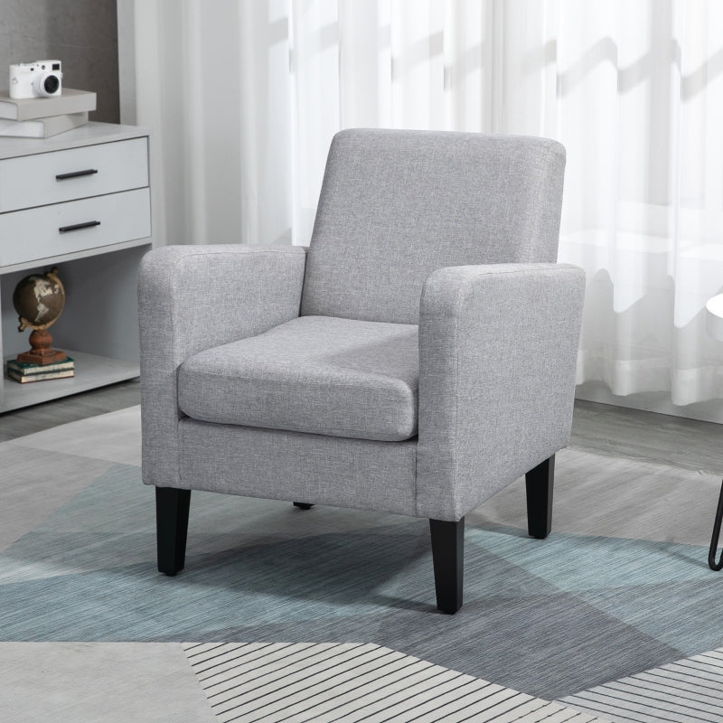 Modern Upholstered Accent Chairs with Rubber Wood Legs - Stylish Armchairs for Living Room and Bedroom in Light Grey