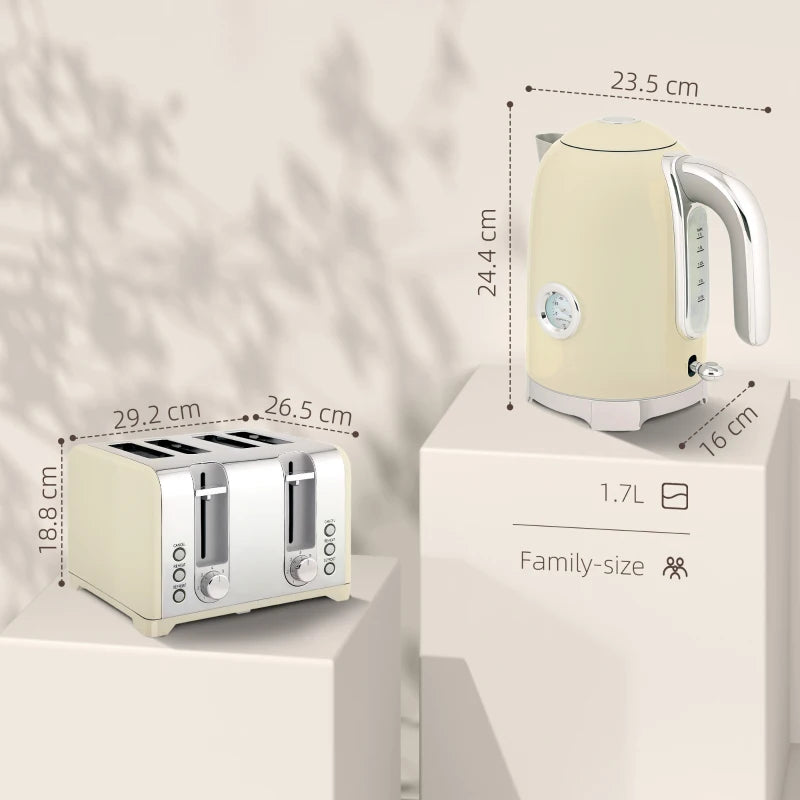 Retro 3000W Cream Kettle and Toaster Set - Stylish Kitchen Appliances for Perfect Breakfasts