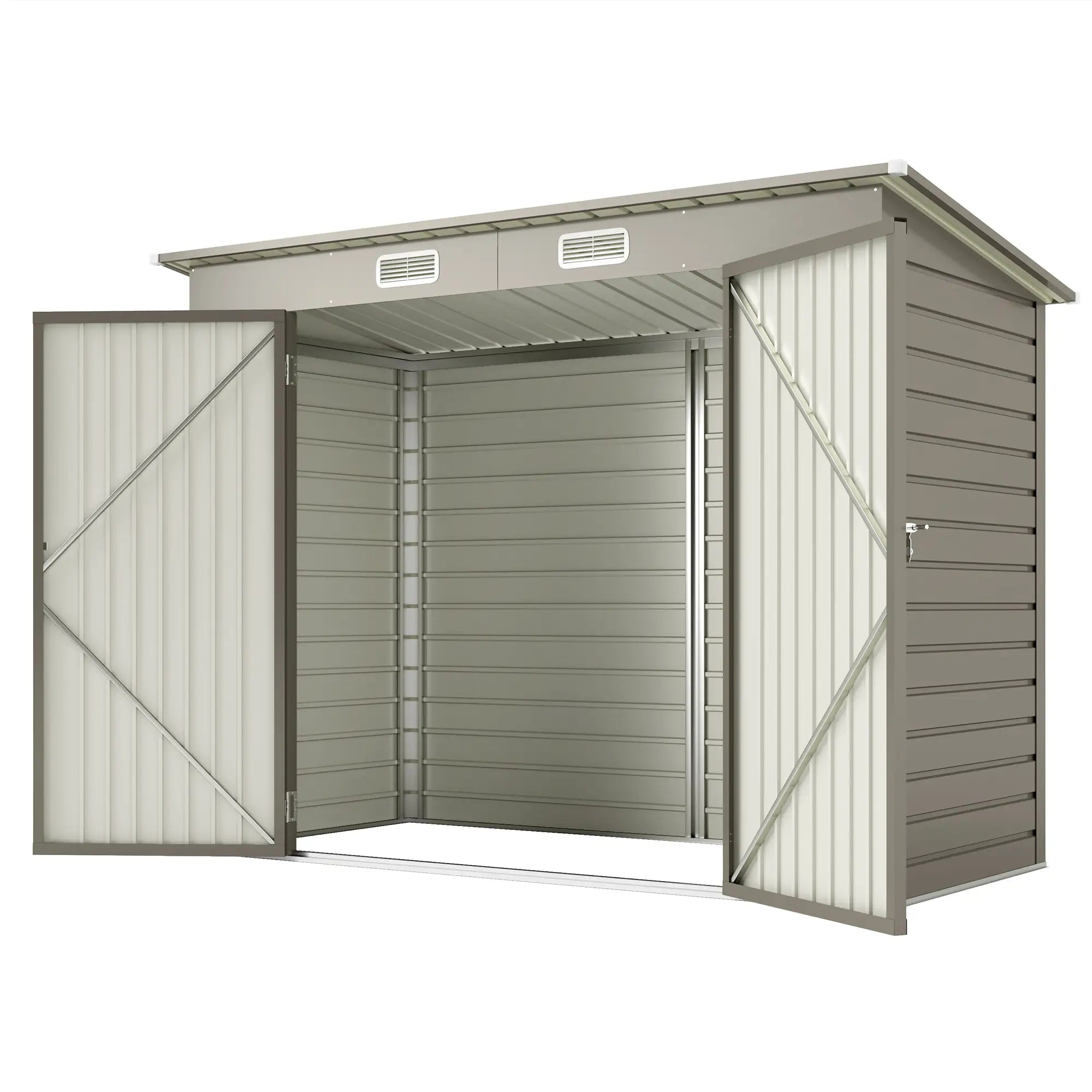 3.7ft x 7.9ft Light Grey Metal Shed With Latched Door, Gloves and Padlock