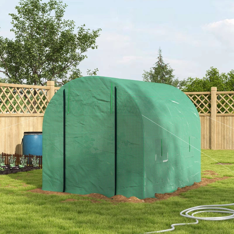 Green Walk-In Garden Greenhouse with Steel Frame, PE Cover, Roll-Up Door, 4 Windows - 2.5 x 2m