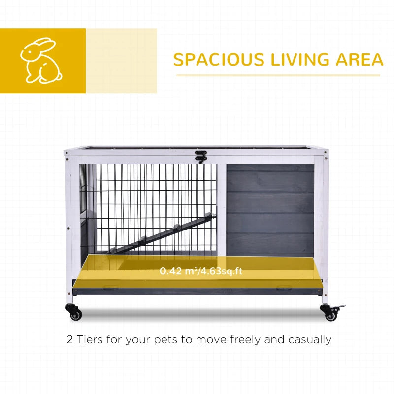 Wooden Guinea Pig Hutch & 2-Floor Bunny Cage with Enclosed Run Area - Stylish Grey Pet Home