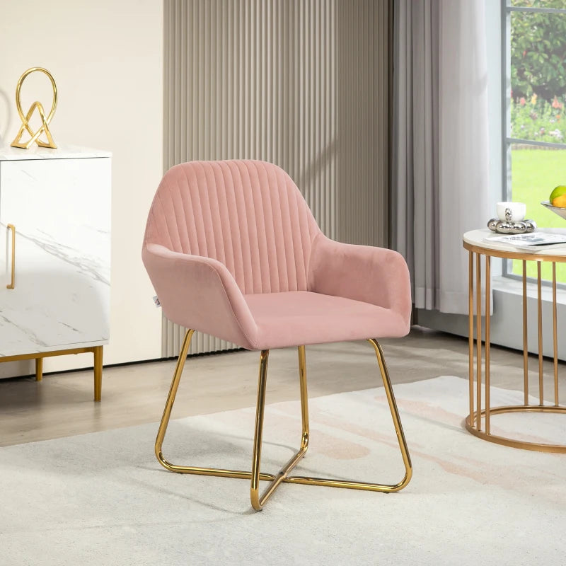 Modern Upholstered Accent Chair with Metal Base for Living Room in Pink - Stylish Armchair for Home Decor