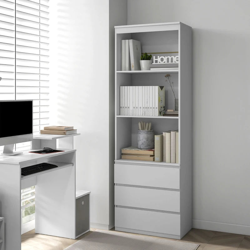 Elegant 180cm Tall White Bookcase with Shelves and Drawers - Perfect for Home or Office Storage
