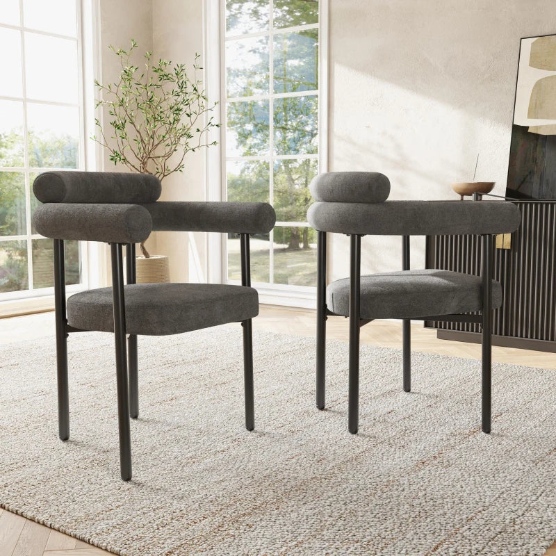 Set of 2 Modern Ergonomic Dining Chairs - High-Density Sponge, Sturdy Iron Frame, Faux Suede, Gray - 70L x 62W x 85H cm