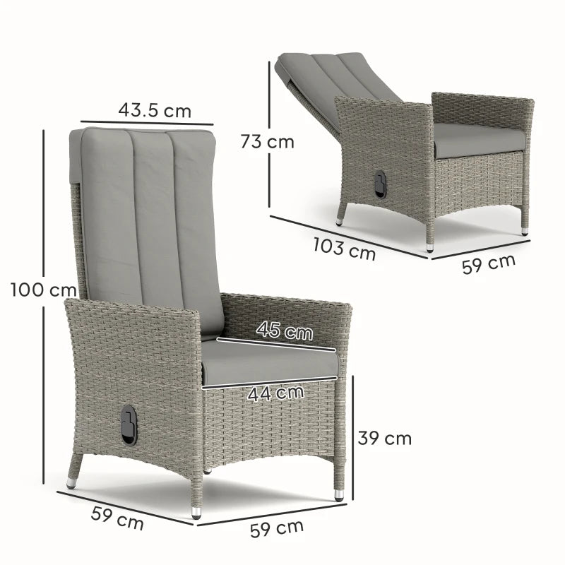 Adjustable 105°-150° Reclining Grey Rattan Chair for Outdoor Patio Comfort