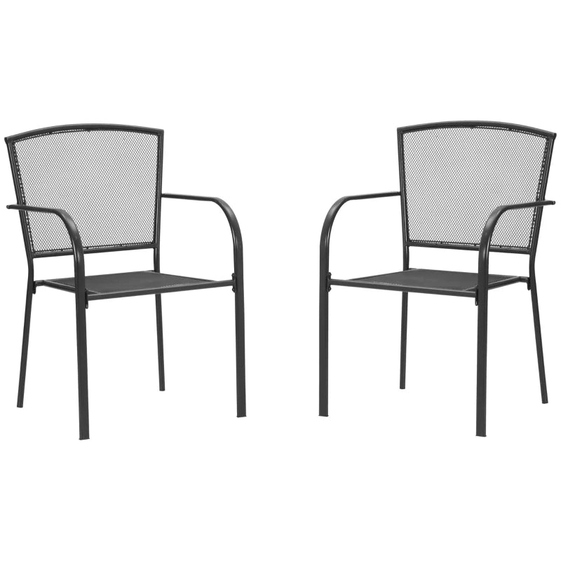 Grey Metal Garden Dining Chairs Set of 2 - Outdoor Patio Furniture