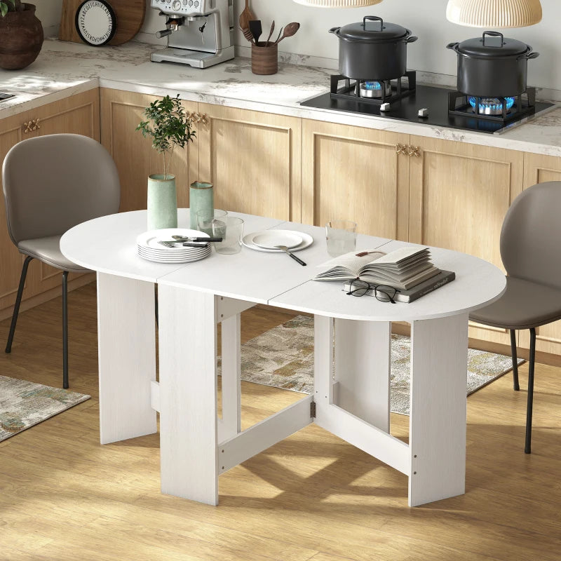 Folding Drop Leaf Dining Table for Small Spaces - Oval Ash Wood-Effect Tabletop for Dining Room