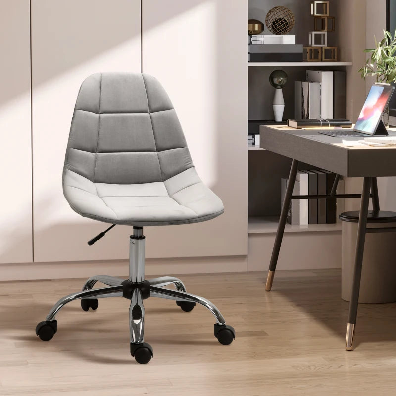 Vinsetto Ergonomic Velvet Office Chair - Adjustable Height, Armless Design, Wheels - Stylish Grey Executive Chair for Home & Study