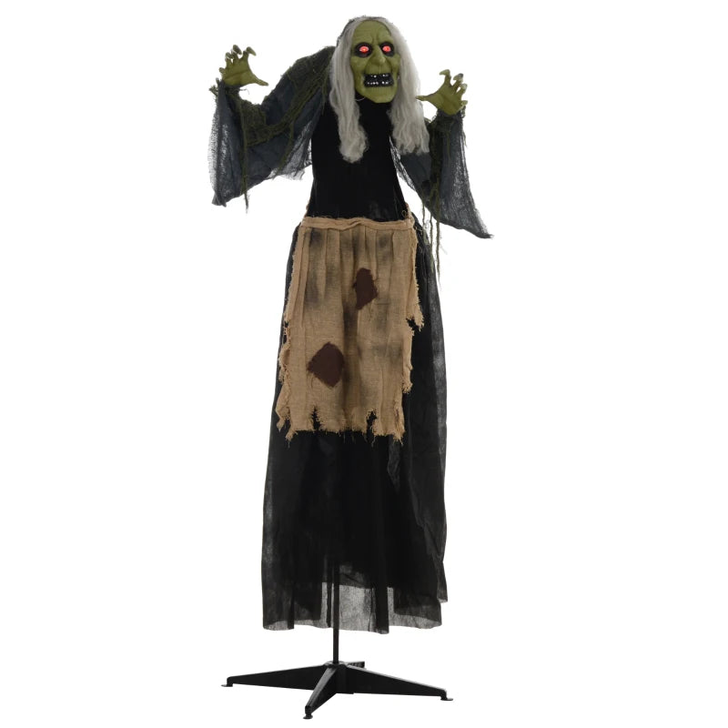 5'2" Hunchback Witch Halloween Animatronic with Glowing Eyes - Spooky Decor for Haunted House & Halloween Parties