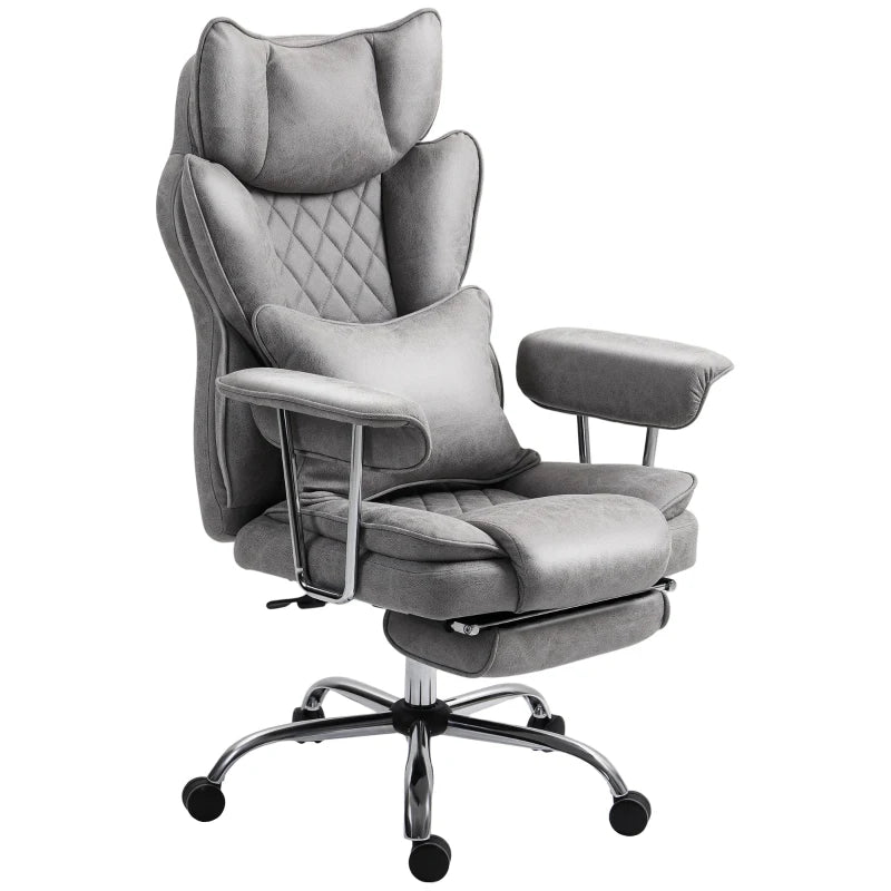 Leathaire Grey Reclining Office Chair with Lumbar Support Pillow - Ergonomic Comfort for Home & Office Use