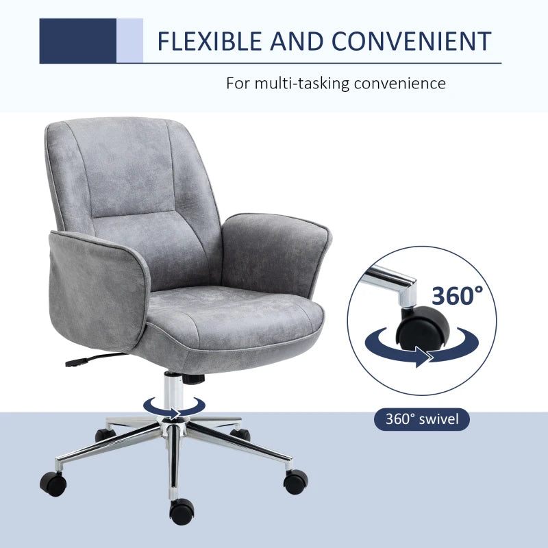 Vinsetto Light Grey Mid Back Swivel Computer Office Chair - Ergonomic Desk Chair for Home Study & Bedroom