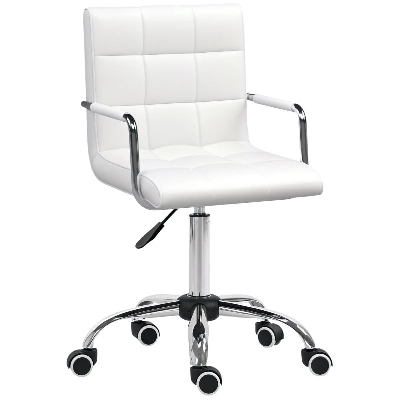 Vinsetto White Makeup Vanity Chair - PU Leather Mid Back Office Chair with Adjustable Height, Armrests & Rolling Wheels