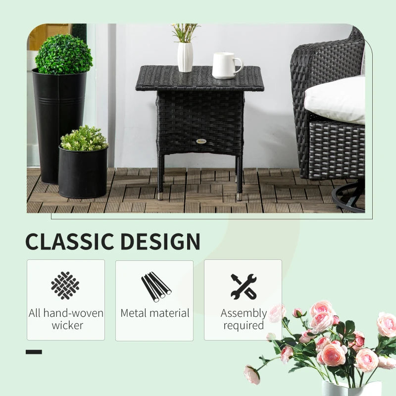 Black Rattan Outdoor Side Table with Plastic Board - Patio, Garden, Balcony