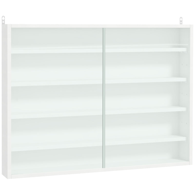 5-Tier Wall Display Shelf Unit with 4 Adjustable Shelves & Glass Doors - White Cabinet for Home Office Ornaments 60x80cm