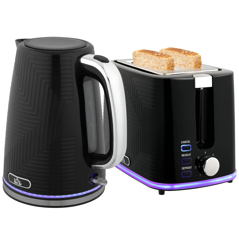 Sleek Black Modern Kettle and Toaster Set - Stylish Kitchen Appliances for Effortless Breakfast Preparation