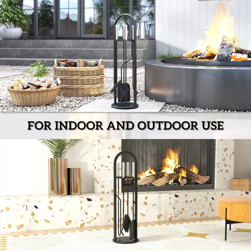 5-Piece Metal Fireplace Tools Set - Silver Fireside Accessories with Broom, Shovel, Poker & Bucket for Home Decor