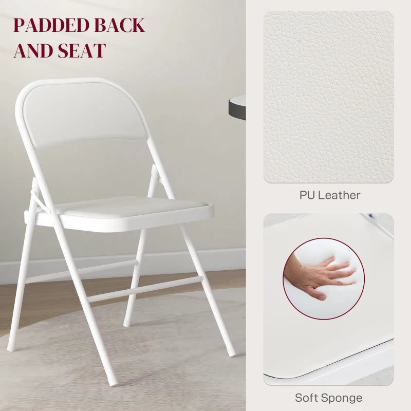 Set of 2 White Cushioned Folding Chairs - Portable, Lightweight, Ideal for Indoor & Outdoor Use, Comfortable Seating