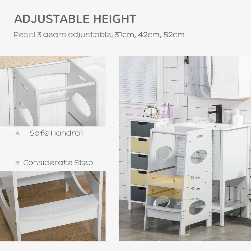 Adjustable Kids Step Stool - Toddler Kitchen Tower with Safe Standing Platform, Grey - Perfect for Little Helpers!