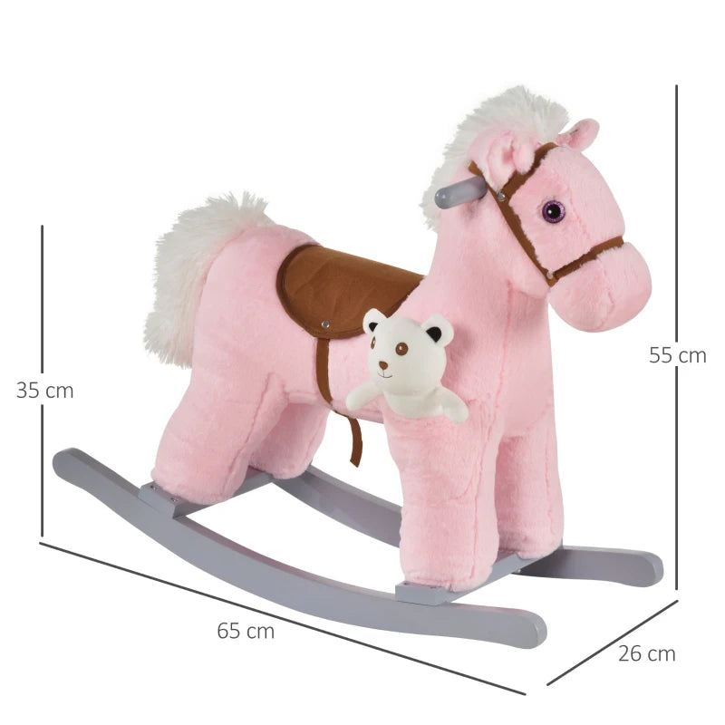 Kids Plush Rocking Horse Toy with Realistic Sounds - Soft Ride-On Rocker for Toddlers 18-36 Months - Pink