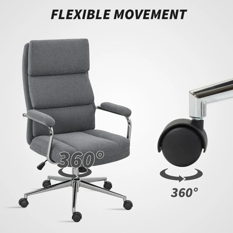 Executive Office Chair - Charcoal Grey Linen Fabric Desk Chair with Double-Layer Back Cushion, Tilt Function & Height Adjustment