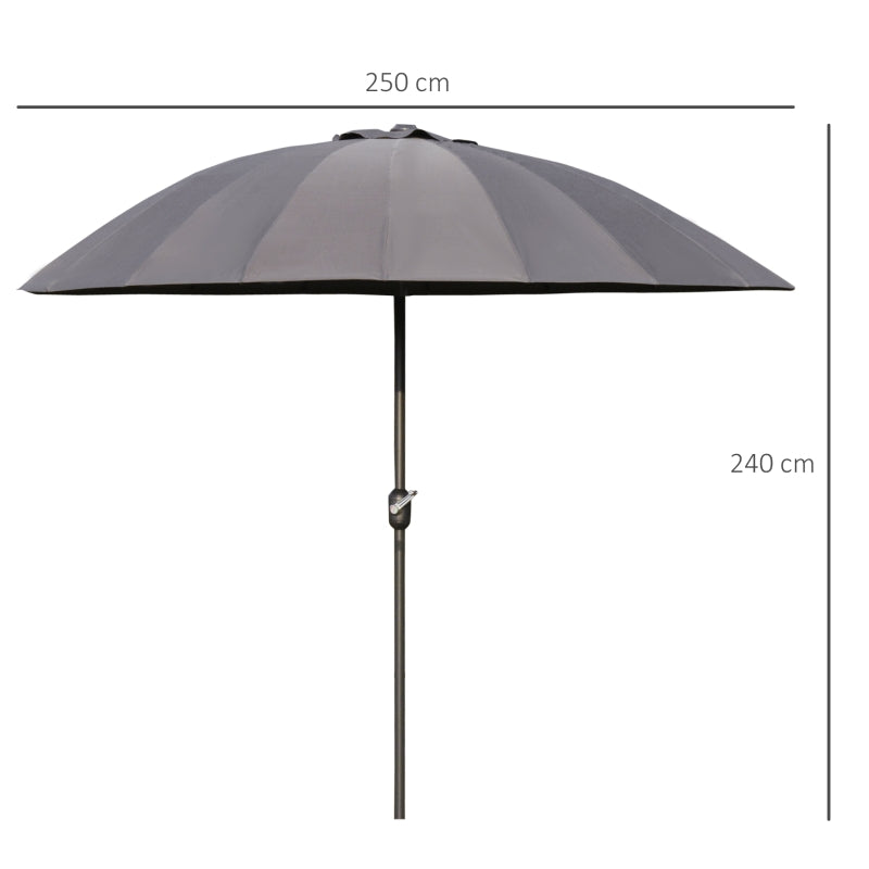 Grey 2.5m Garden Parasol Umbrella with Crank & Tilt, Outdoor Sun Shade