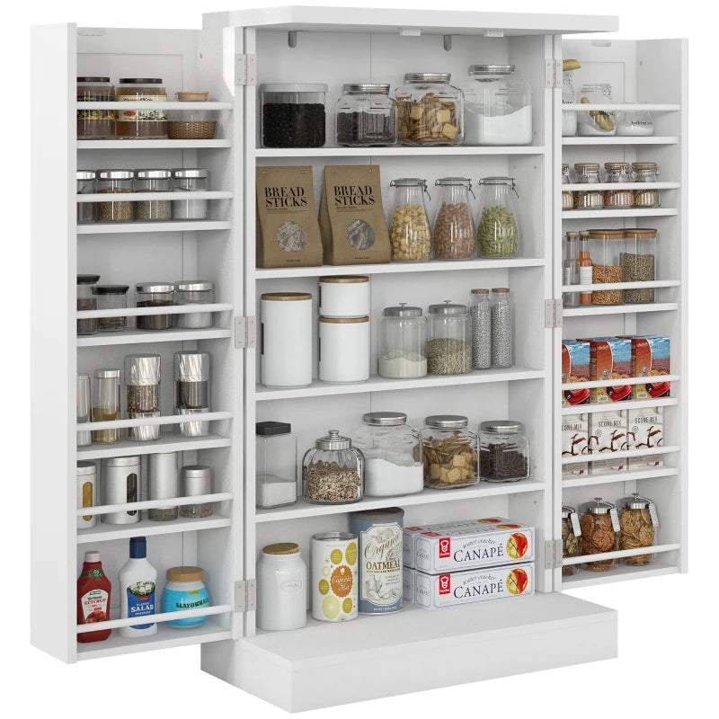 Freestanding Multi-Storage Kitchen Cupboard with Adjustable Shelves - Stylish White Organizer for Kitchen Storage Solutions