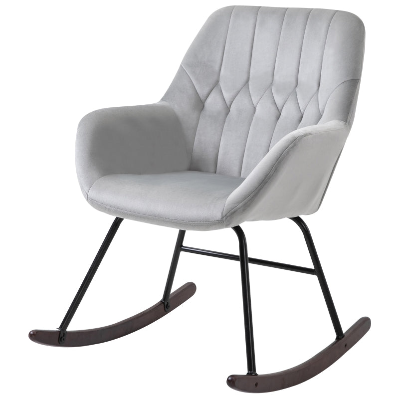 Stylish Rocking Chair with Steel Frame and Sponge Padding for Living Room, Office, Balcony in Grey and Black