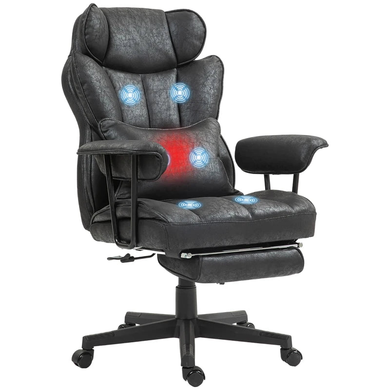 Ergonomic Office Chair with 6-Point Massage & Heat, Reclining Function, Lumbar Support, Foot Rest, Height-Adjustable, Black