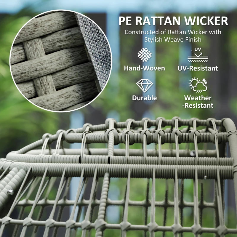 Stylish Rattan Egg Chair with Cushions and Pillows in Charcoal Grey for Outdoor Relaxation