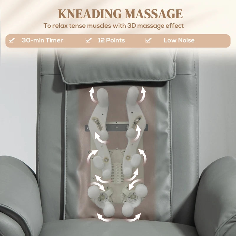 Electric Recliner Armchair with 3D Kneading Massage, Breathable Leather, Footrest, Remote Control, USB Port and Side Pockets