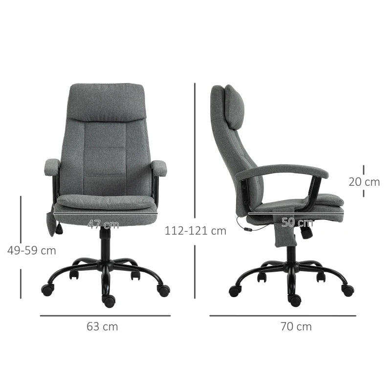 Vinsetto Grey Office Chair with Linen Fabric, 2-Point Lumbar Massage, Adjustable Height & Rolling Wheels - Ergonomic Desk Chair