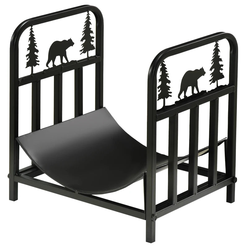 Bear-Shaped Metal Firewood Log Holder Rack - Indoor/Outdoor Fireplace Wood Storage, Rust-Resistant, 42W x 33.5D x 43H cm