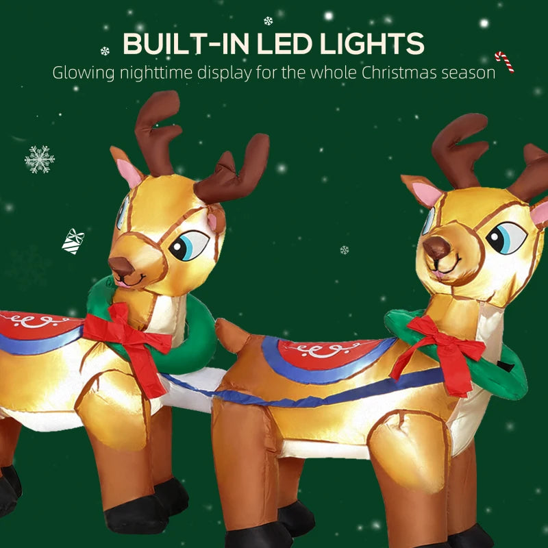7.9ft Inflatable Santa Sleigh with 2 Reindeer - LED Christmas Decoration for Outdoor & Indoor Holiday Home Decor