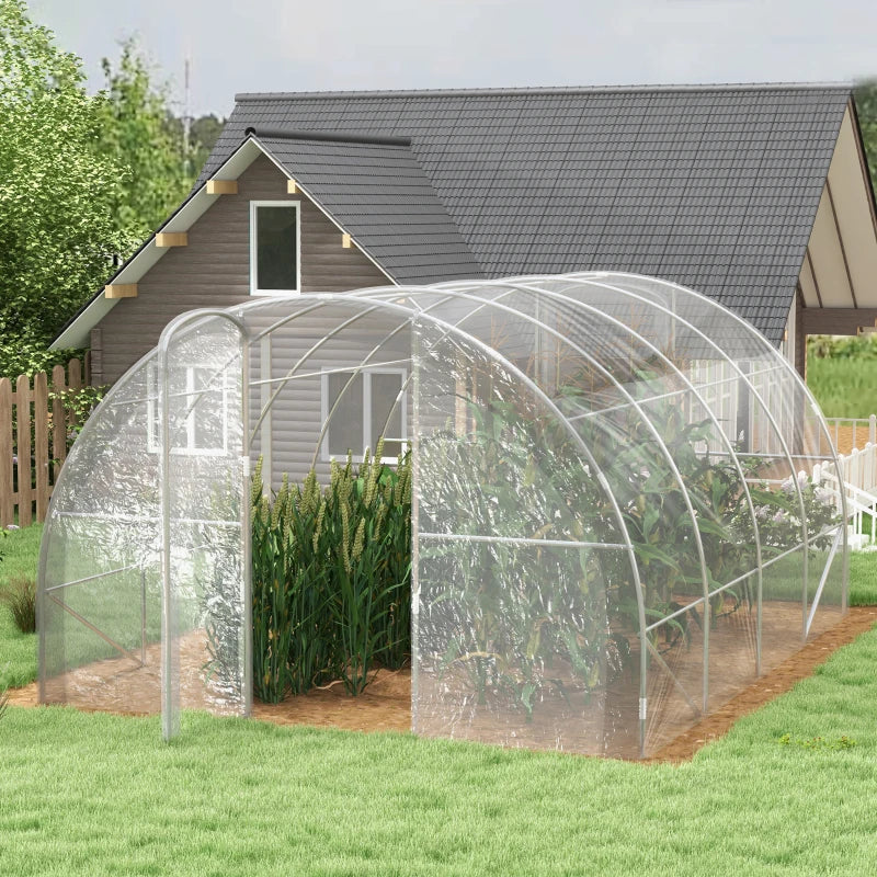 Green Walk-in Polytunnel Greenhouse, 4x3m, PE Cover, Steel Frame